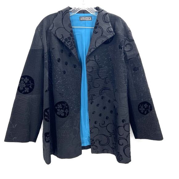Vintage ASIATICA Kansas City Black Silk Blend Japanese Kimono Style Jacket - Picture 1 of 8